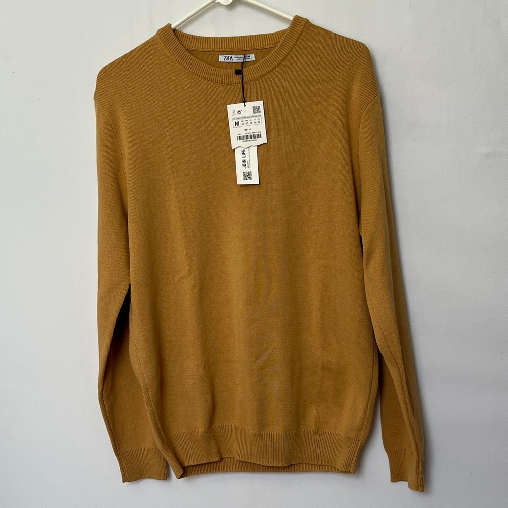 Zara Men's Join Life Camel Crewneck Sweater cotton size medium NWT - Picture 1 of 8